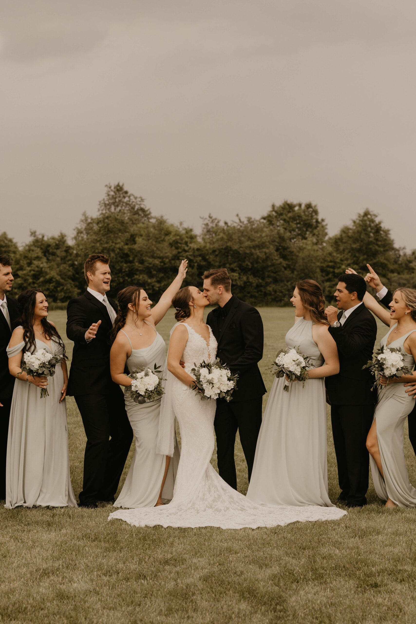 Wedding party cheering