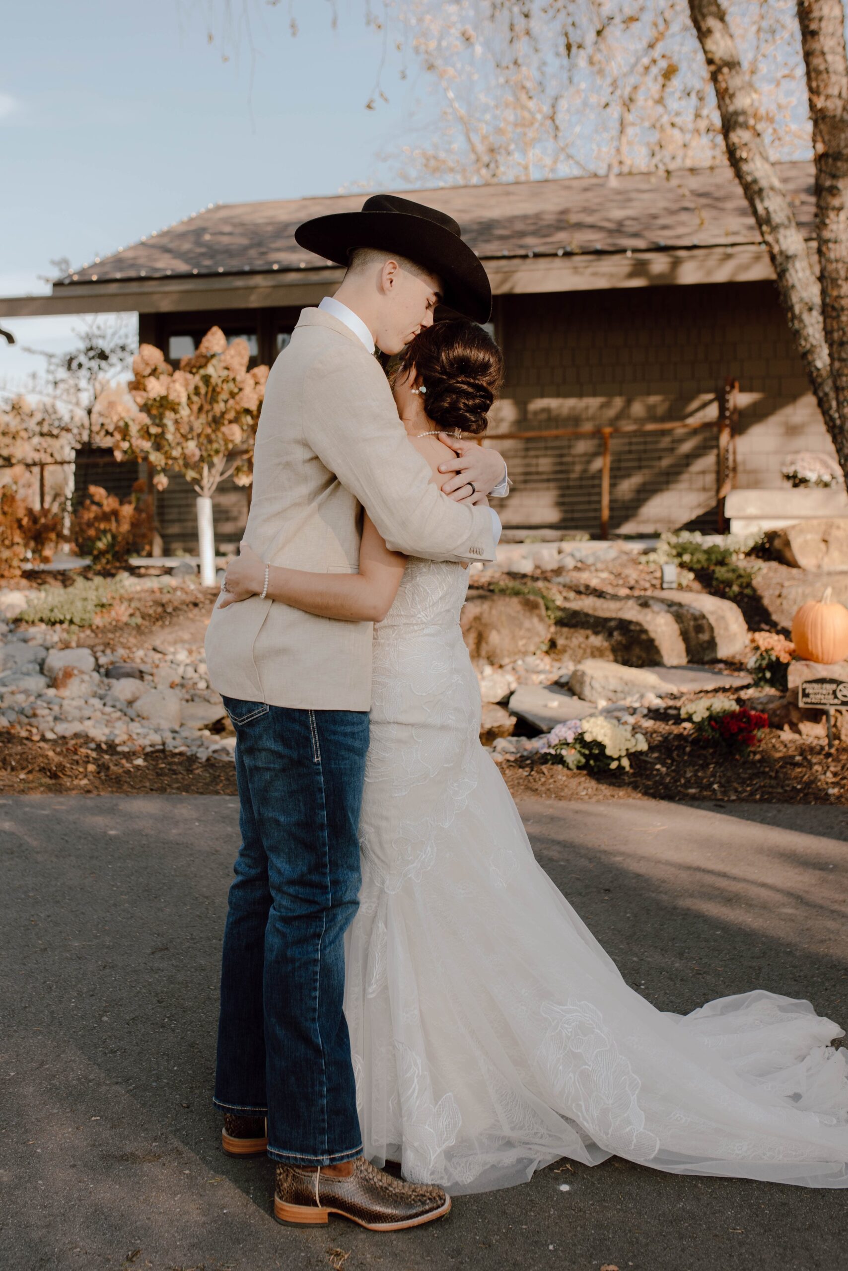 Bride and Groom hugging