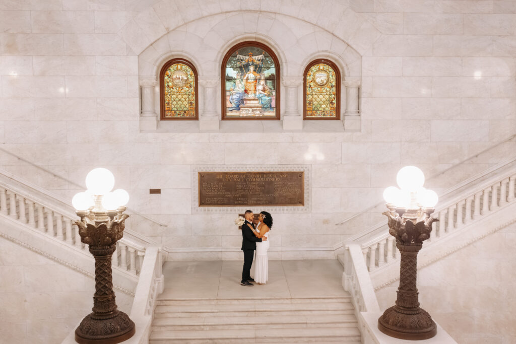 Couple portraits inside Minneapolis City Hall