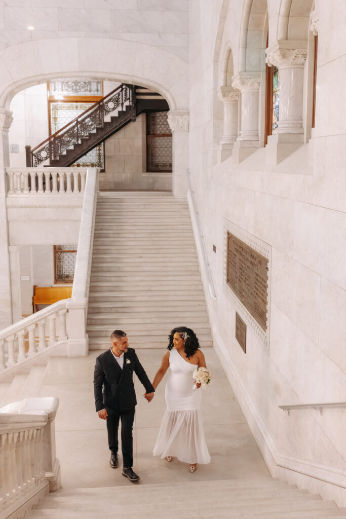 Couple portraits inside Minneapolis City Hall