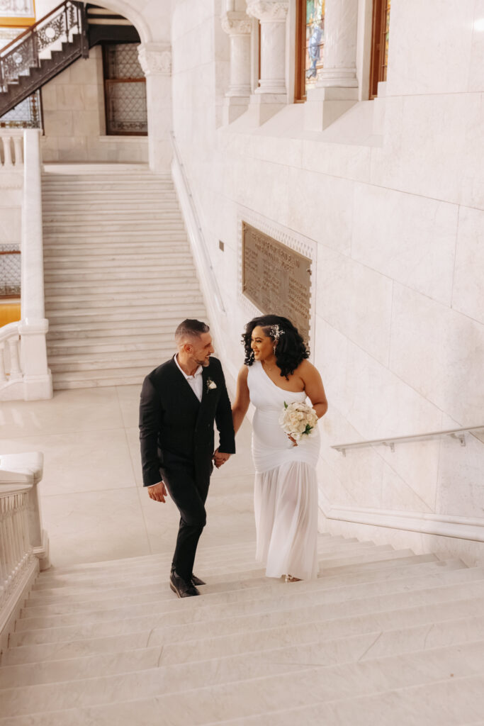 Couple portraits inside Minneapolis City Hall