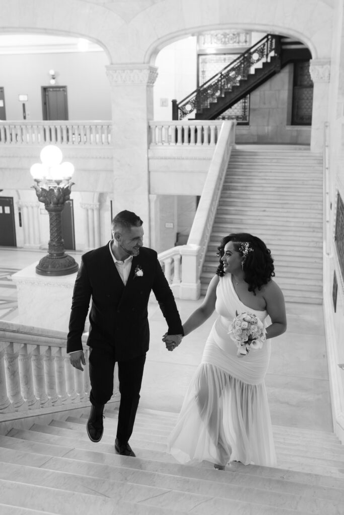 Couple portraits inside Minneapolis City Hall