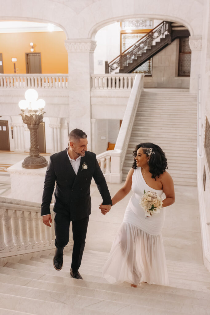 Couple portraits inside Minneapolis City Hall