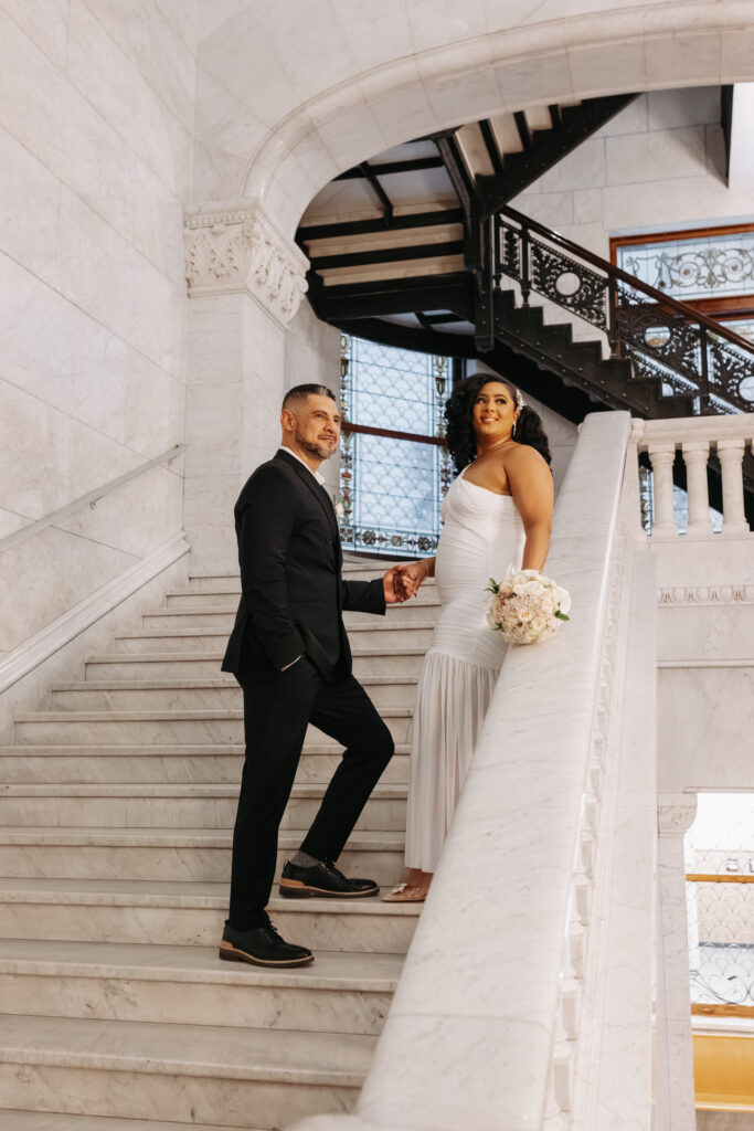 Couple portraits inside Minneapolis City Hall