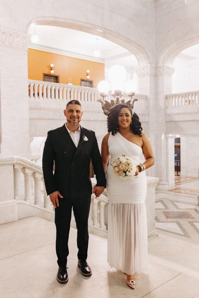 Couple portraits inside Minneapolis City Hall