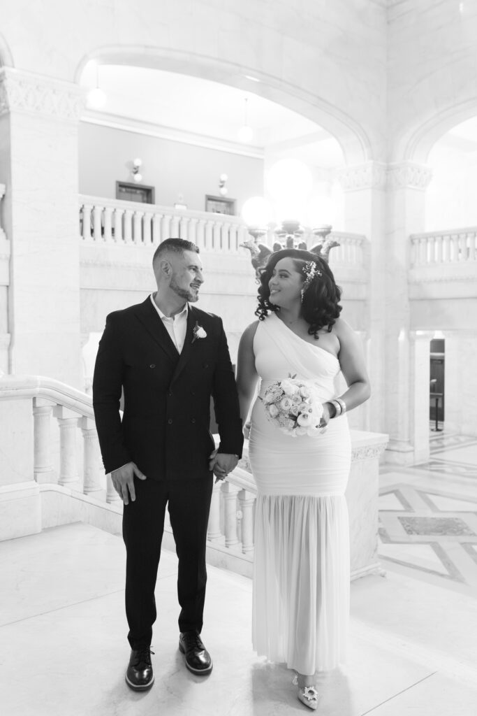 Couple portraits inside Minneapolis City Hall