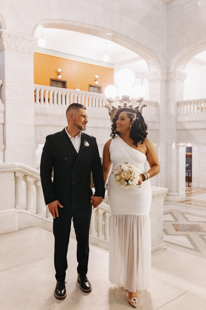 Couple portraits inside Minneapolis City Hall