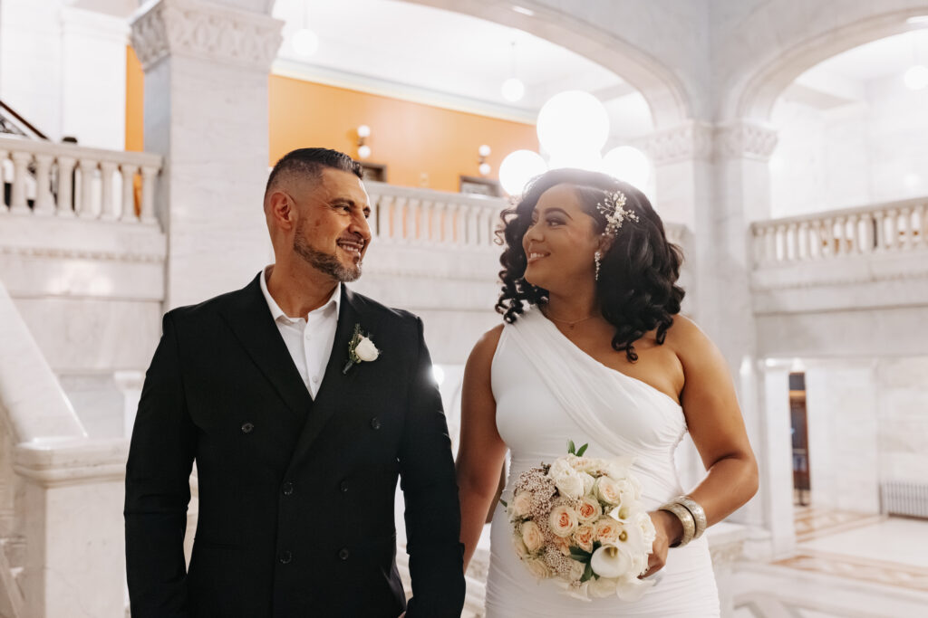 Couple portraits inside Minneapolis City Hall