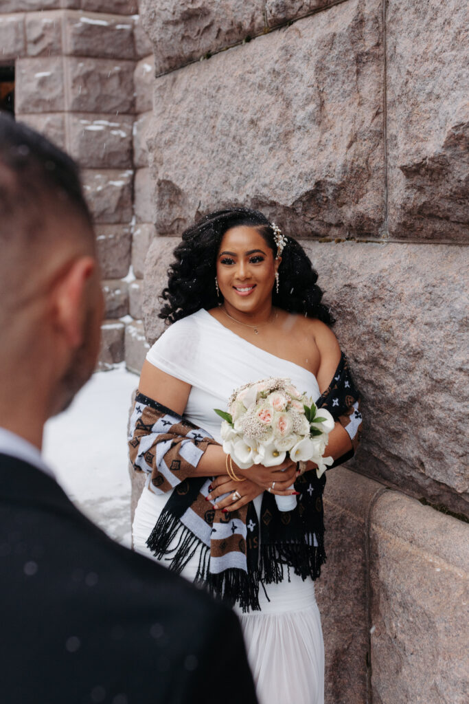 wedding photos outside Minneapolis City Hall