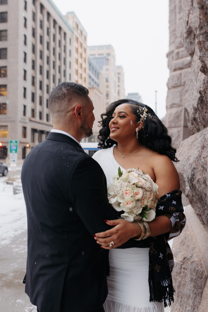 wedding photos outside Minneapolis City Hall