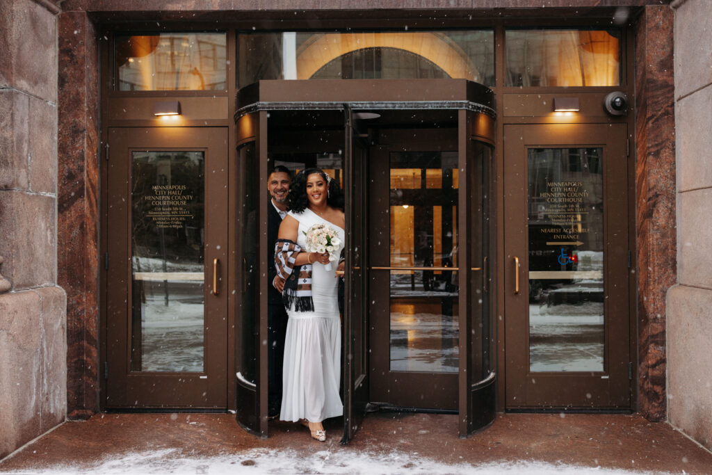 wedding photos outside Minneapolis City Hall