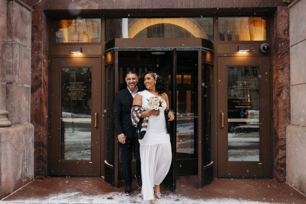 wedding photos outside Minneapolis City Hall