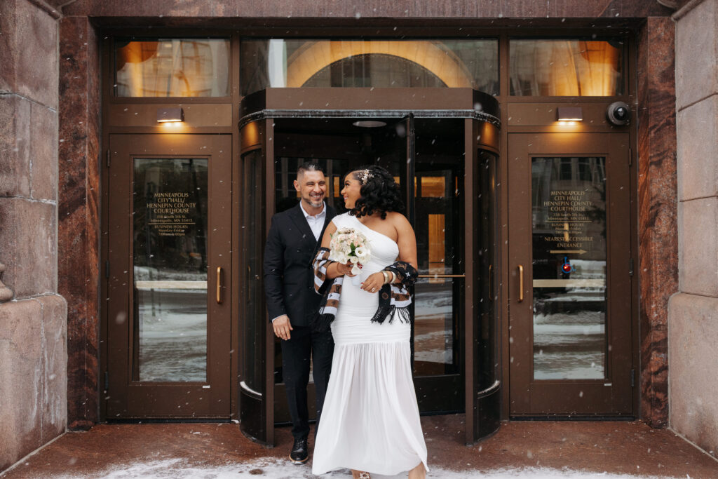 wedding photos outside Minneapolis City Hall