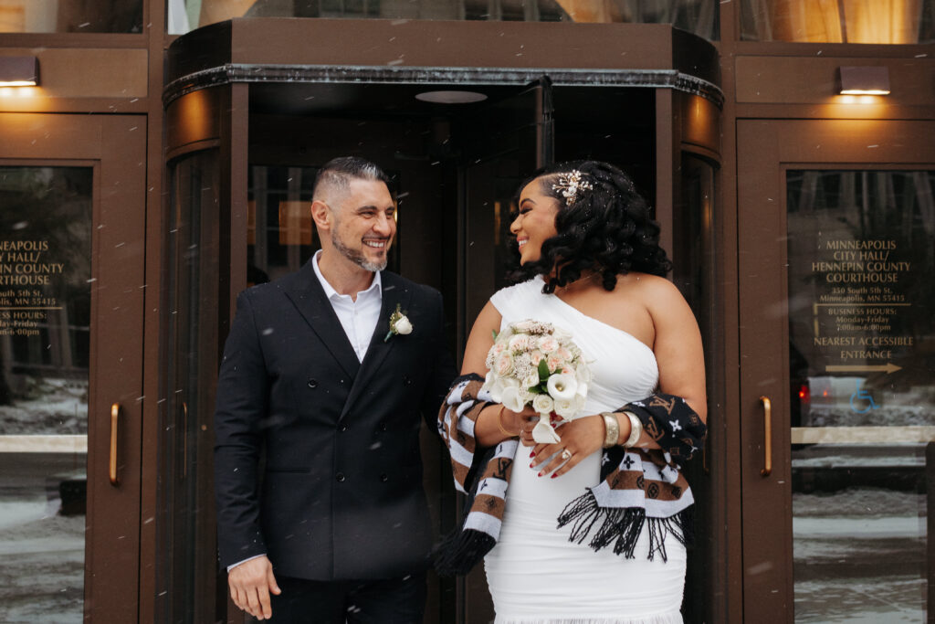 wedding photos outside Minneapolis City Hall