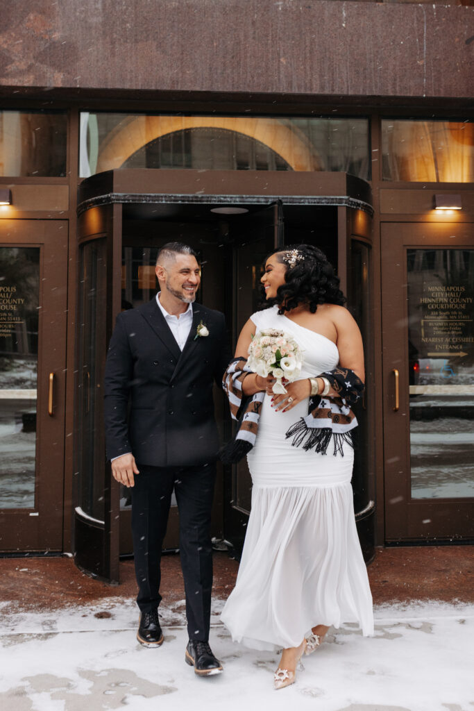 wedding photos outside Minneapolis City Hall