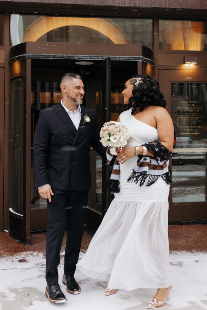 wedding photos outside Minneapolis City Hall